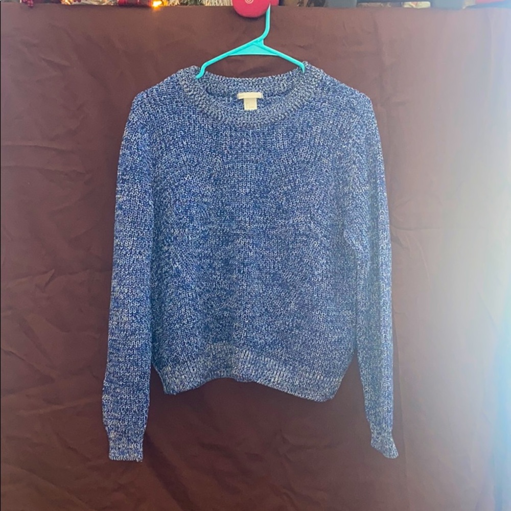 Basic H&M large sweater blue/white